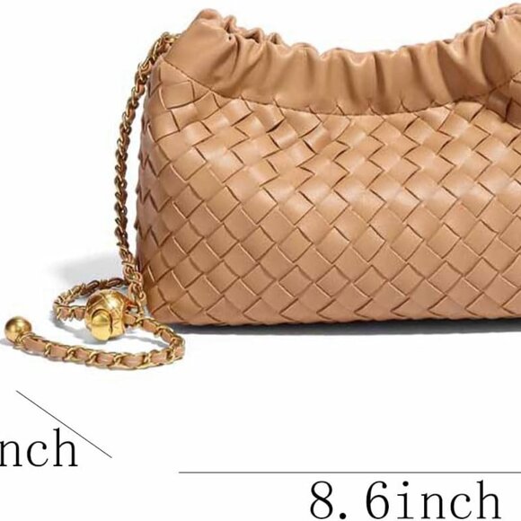 Apricot woven leather dumpling bag with straps, evening clutch, crossbody style - Picture 2 of 6